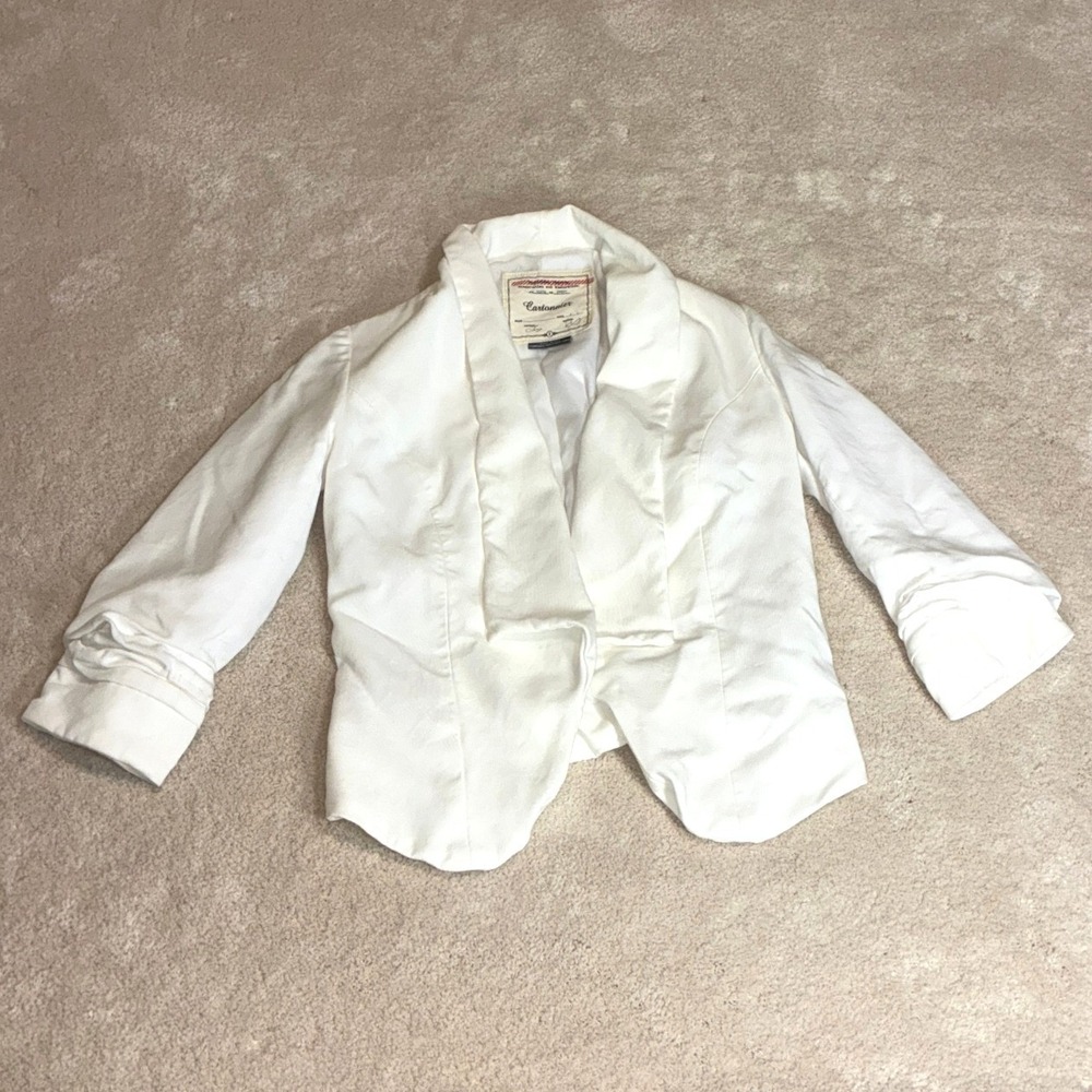 Cartonnier by Anthropologie White Ruched Sleeve Blazer - Size 2
